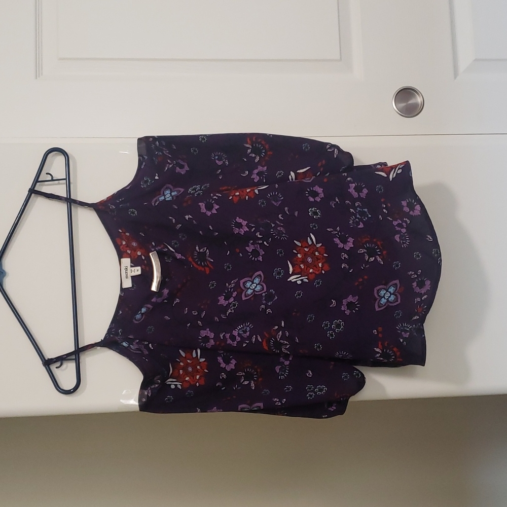 Meraki purple floral cold shoulder top medium